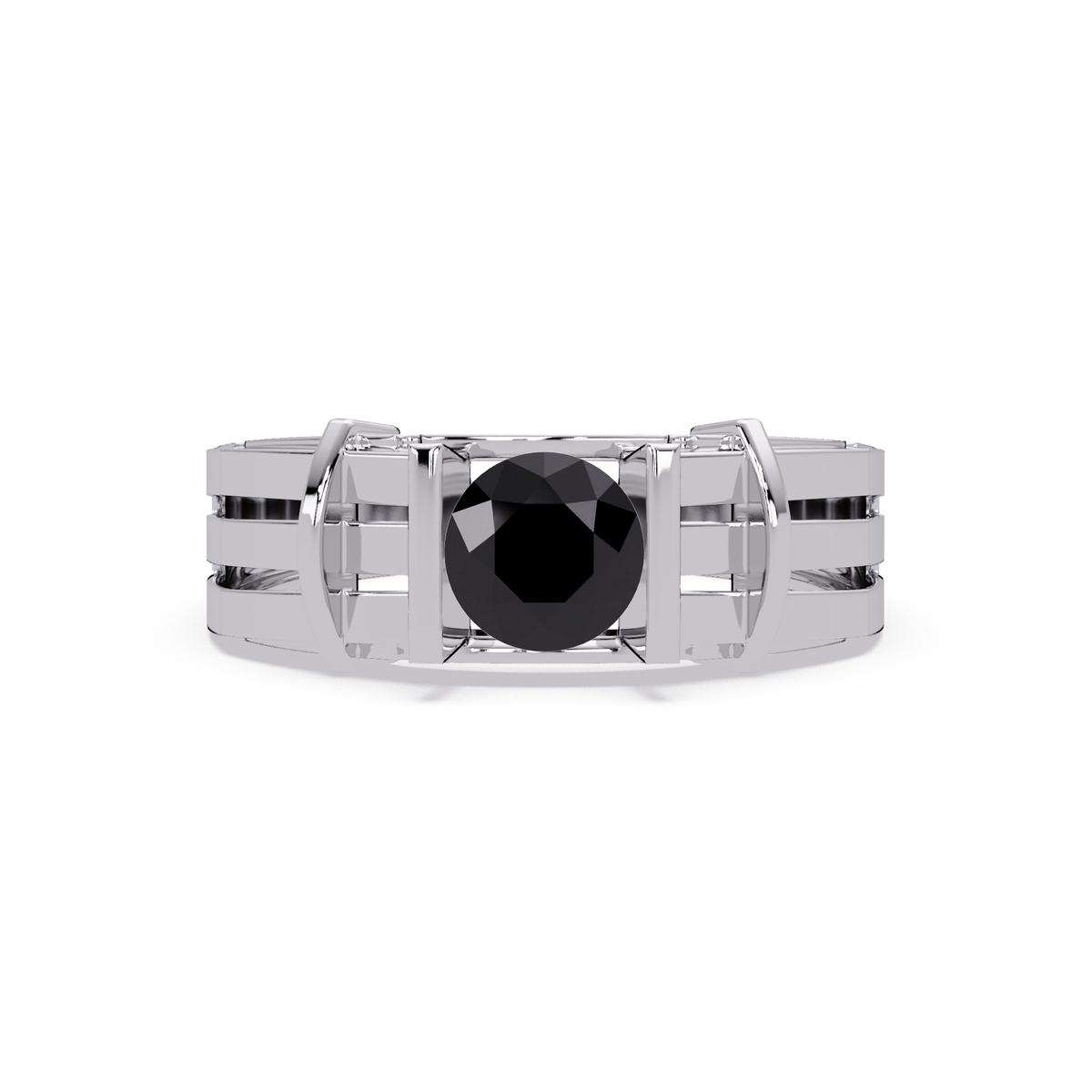 0.8 CTW Round Geometric Split-Rail Men’s Colorstone Ring with Onyx in White Gold – Lunéa Paris