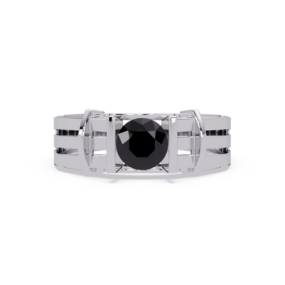 0.8 CTW Round Geometric Split-Rail Men’s Colorstone Ring with Onyx in White Gold – Lunéa Paris