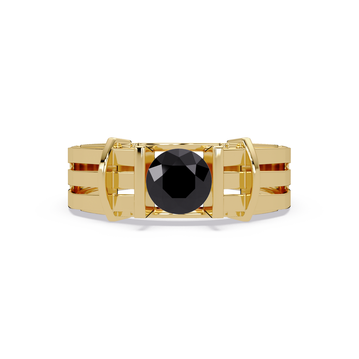 0.8 CTW Round Geometric Split-Rail Men’s Colorstone Ring with Onyx in Yellow Gold – Lunéa Paris