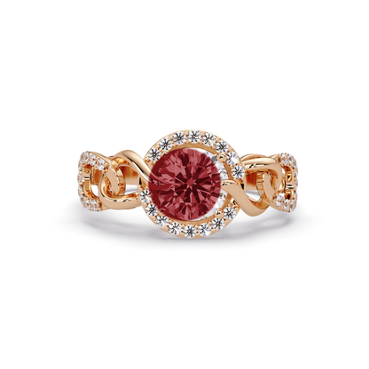 1.0 CTW Round Infinity Halo Pavé Colorstone Ring with Ruby Red center in 14K Rose Gold – Lunéa Paris
