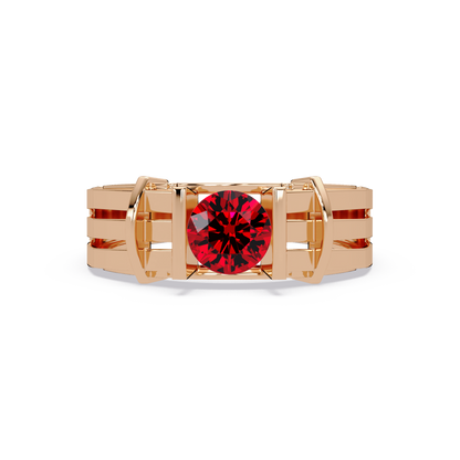 0.8 CTW Round Geometric Split-Rail Men’s Colorstone Ring with Ruby Red in Rose Gold – Lunéa Paris
