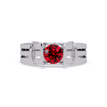 0.8 CTW Round Geometric Split-Rail Men’s Colorstone Ring with Ruby Red in White Gold – Lunéa Paris