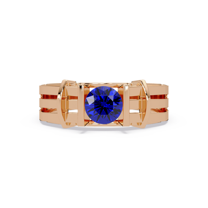 0.8 CTW Round Geometric Split-Rail Men’s Colorstone Ring with Sapphire Blue in Rose Gold – Lunéa Paris
