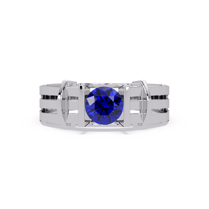 0.8 CTW Round Geometric Split-Rail Men’s Colorstone Ring with Sapphire Blue in White Gold – Lunéa Paris