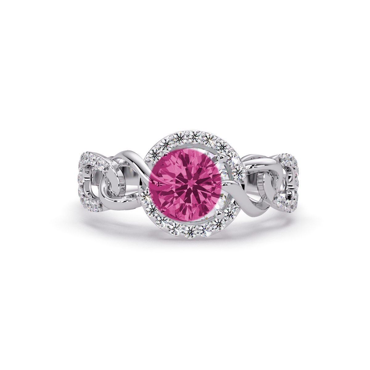 1.0 CTW Round Infinity Halo Pavé Colorstone Ring with Tourmaline Pink center in 14K White Gold – Lunéa Paris