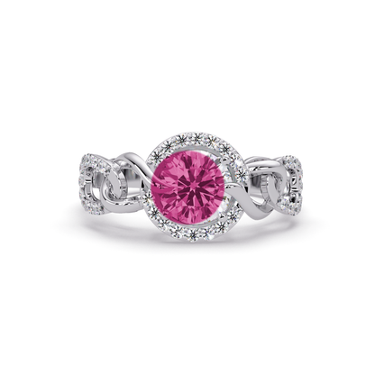 1.0 CTW Round Infinity Halo Pavé Colorstone Ring with Tourmaline Pink center in 14K White Gold – Lunéa Paris