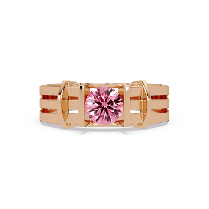 0.8 CTW Round Geometric Split-Rail Men’s Colorstone Ring with Tourmaline Pink in Rose Gold – Lunéa Paris