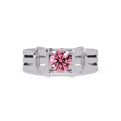 0.8 CTW Round Geometric Split-Rail Men’s Colorstone Ring with Tourmaline Pink in White Gold – Lunéa Paris