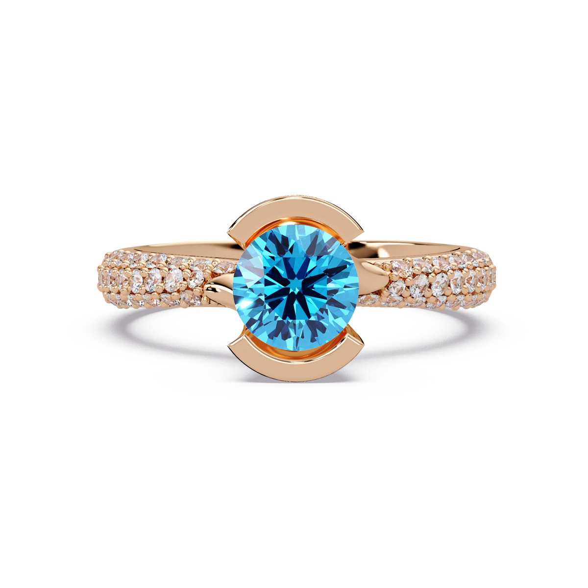 1.1 CTW Round Bezel Split-Shank Pavé Colorstone Ring AB RG