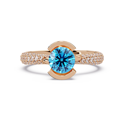 1.1 CTW Round Bezel Split-Shank Pavé Colorstone Ring AB RG