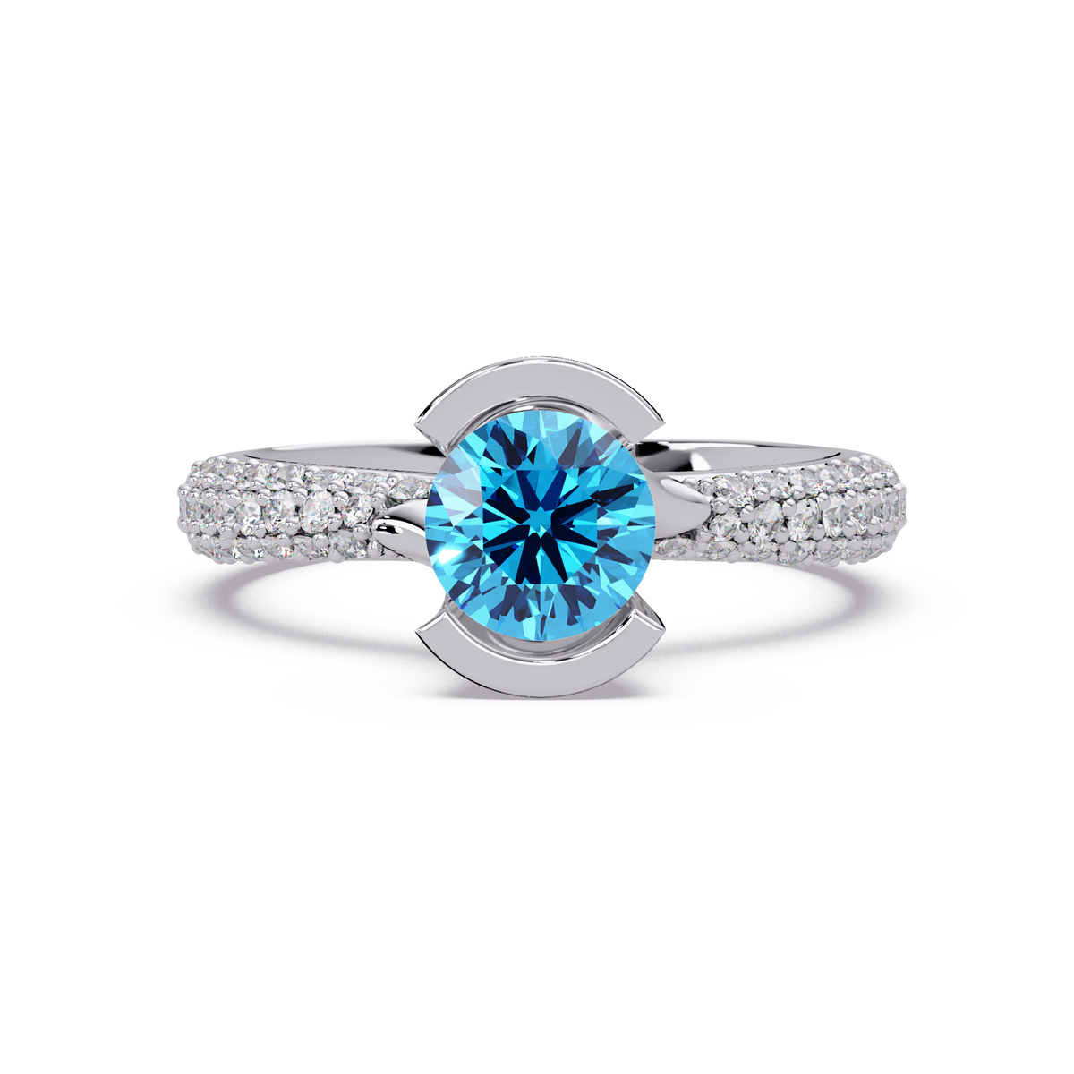 1.1 CTW Round Bezel Split-Shank Pavé Colorstone Ring AB WG