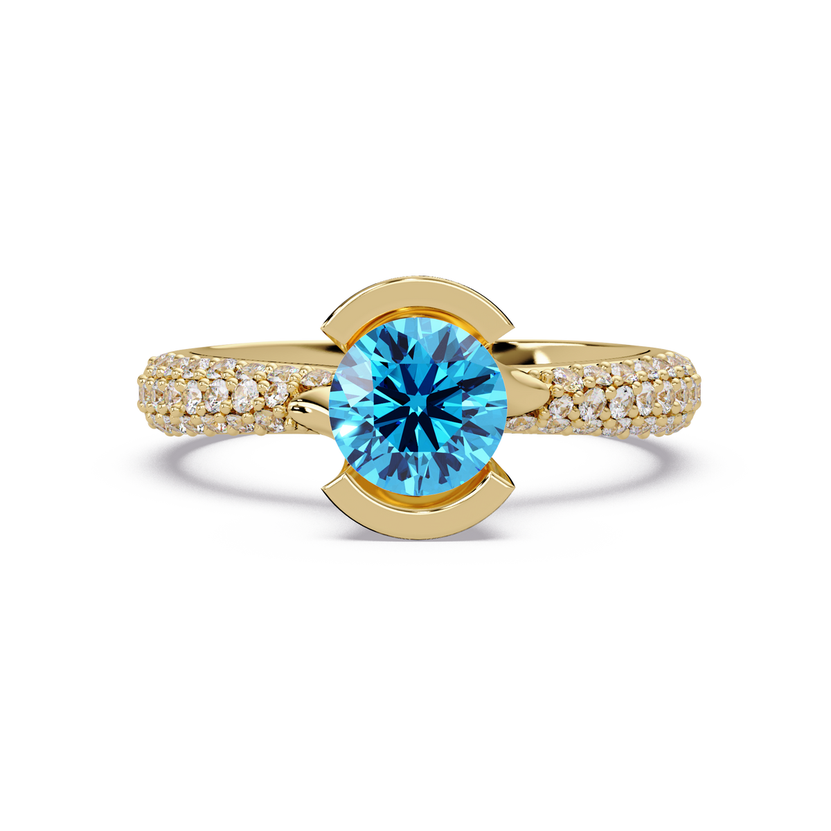 1.1 CTW Round Bezel Split-Shank Pavé Colorstone Ring AB YG