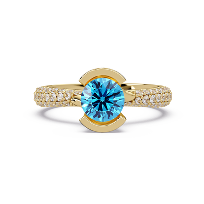 1.1 CTW Round Bezel Split-Shank Pavé Colorstone Ring AB YG