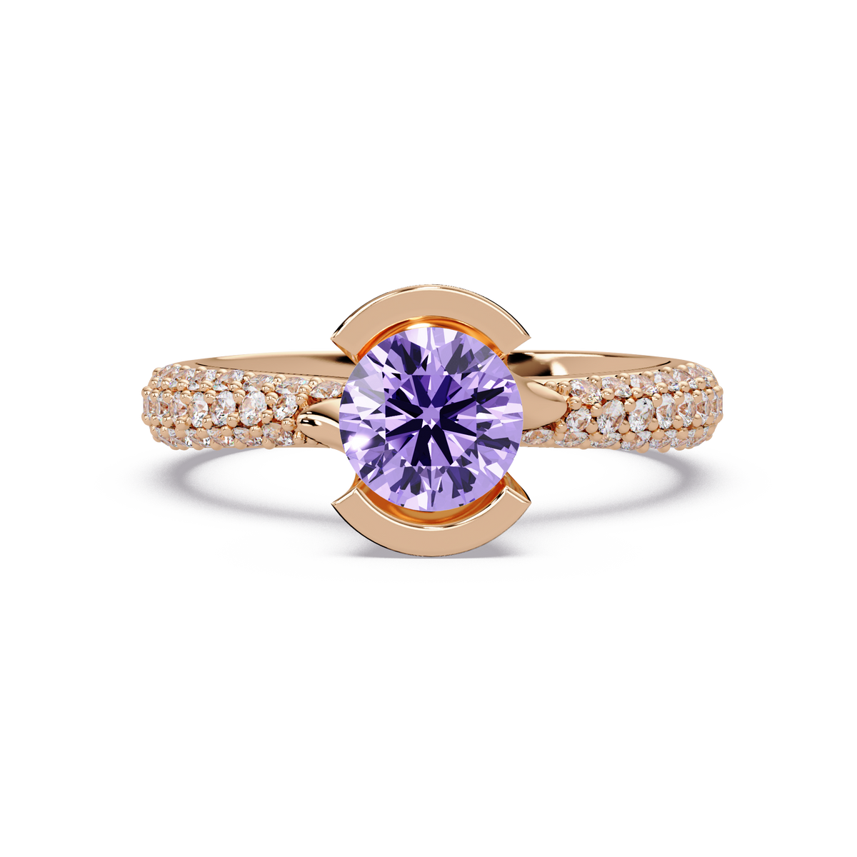 1.1 CTW Round Bezel Split-Shank Pavé Colorstone Ring AP RG