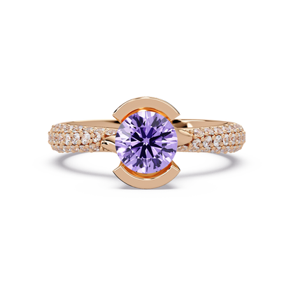 1.1 CTW Round Bezel Split-Shank Pavé Colorstone Ring AP RG