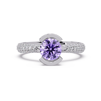 1.1 CTW Round Bezel Split-Shank Pavé Colorstone Ring AP WG
