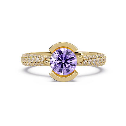 1.1 CTW Round Bezel Split-Shank Pavé Colorstone Ring AP YG