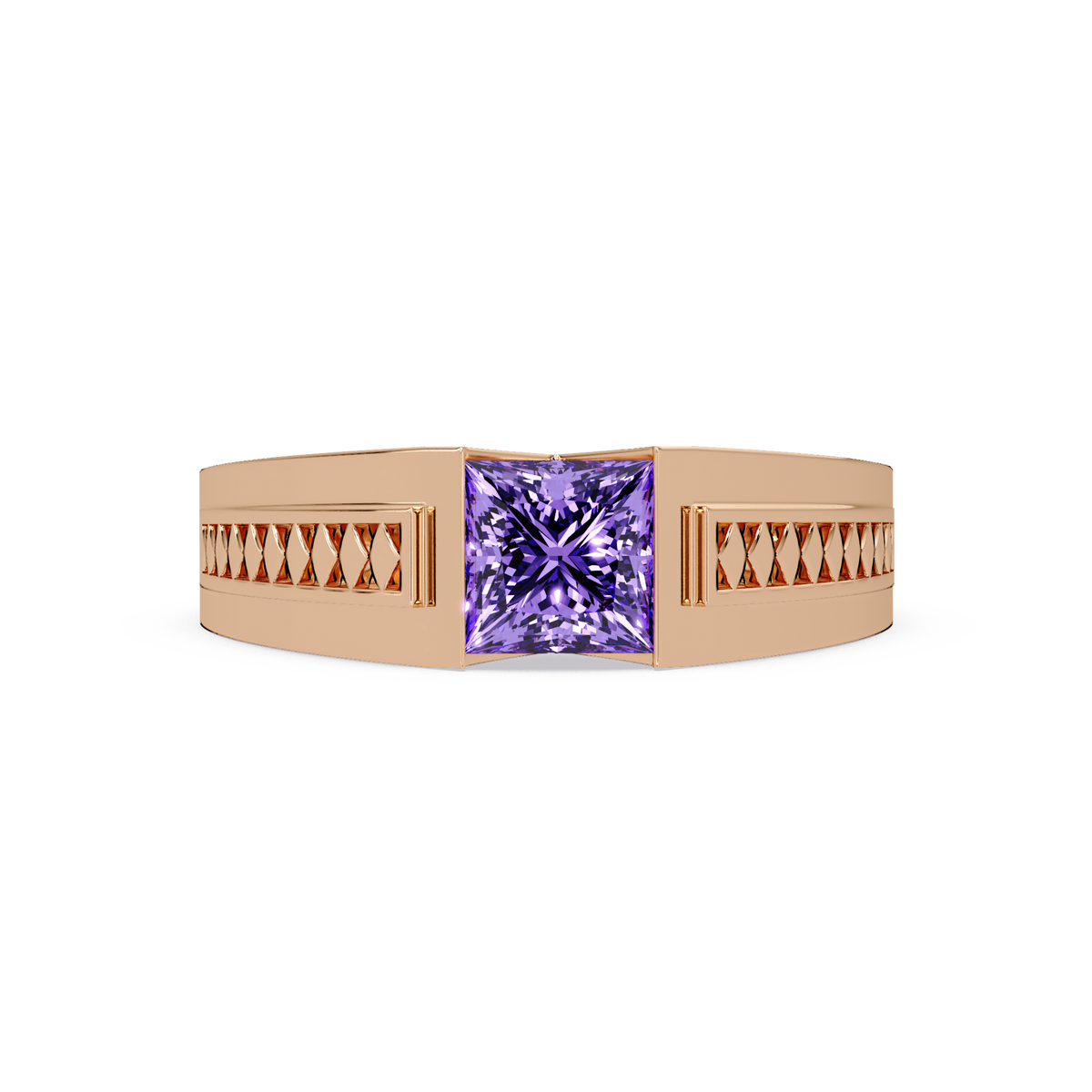 1.4 CTW Princess Ornamental Men’s Colorstone Ring with Amethyst Purple in Rose Gold – Lunéa Paris