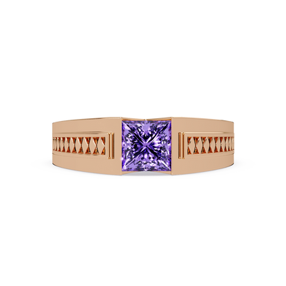 1.4 CTW Princess Ornamental Men’s Colorstone Ring with Amethyst Purple in Rose Gold – Lunéa Paris