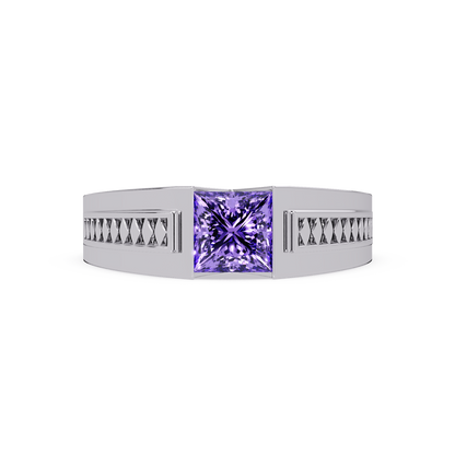 1.4 CTW Princess Ornamental Men’s Colorstone Ring with Amethyst Purple in White Gold – Lunéa Paris