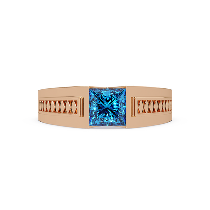 1.4 CTW Princess Ornamental Men’s Colorstone Ring with Aquamarine Blue in Rose Gold – Lunéa Paris