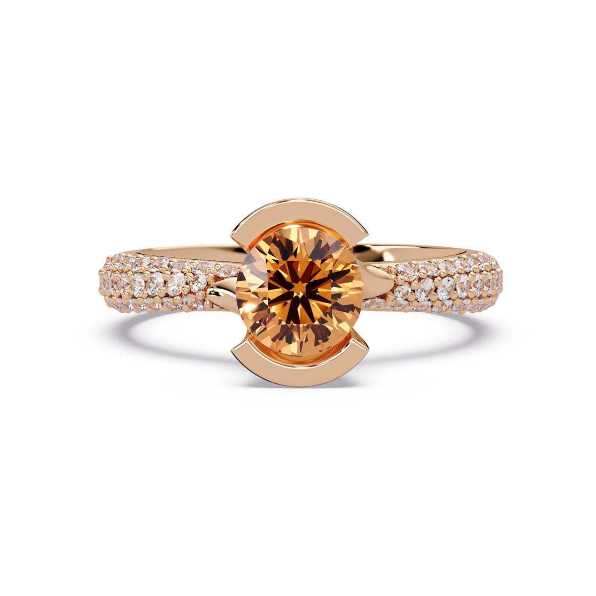 1.1 CTW Round Bezel Split-Shank Pavé Colorstone Ring CT RG