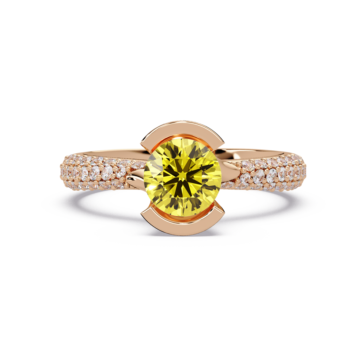 1.1 CTW Round Bezel Split-Shank Pavé Colorstone Ring CY RG