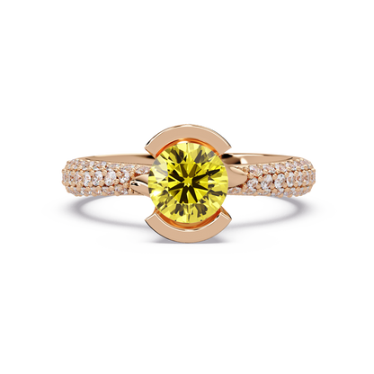 1.1 CTW Round Bezel Split-Shank Pavé Colorstone Ring CY RG