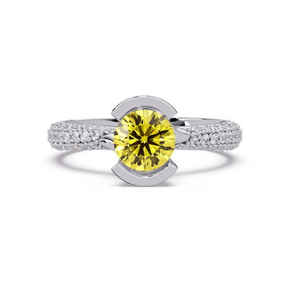 1.1 CTW Round Bezel Split-Shank Pavé Colorstone Ring CY WG