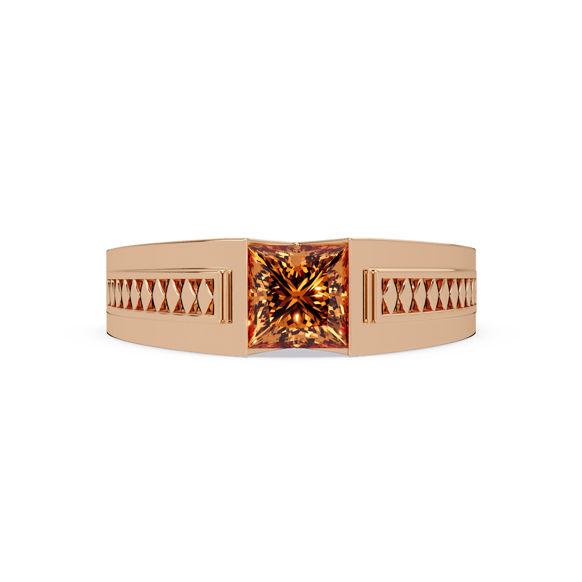 1.4 CTW Princess Ornamental Men’s Colorstone Ring with Champagne Topaz in Rose Gold – Lunéa Paris