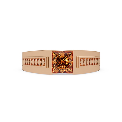 1.4 CTW Princess Ornamental Men’s Colorstone Ring with Champagne Topaz in Rose Gold – Lunéa Paris
