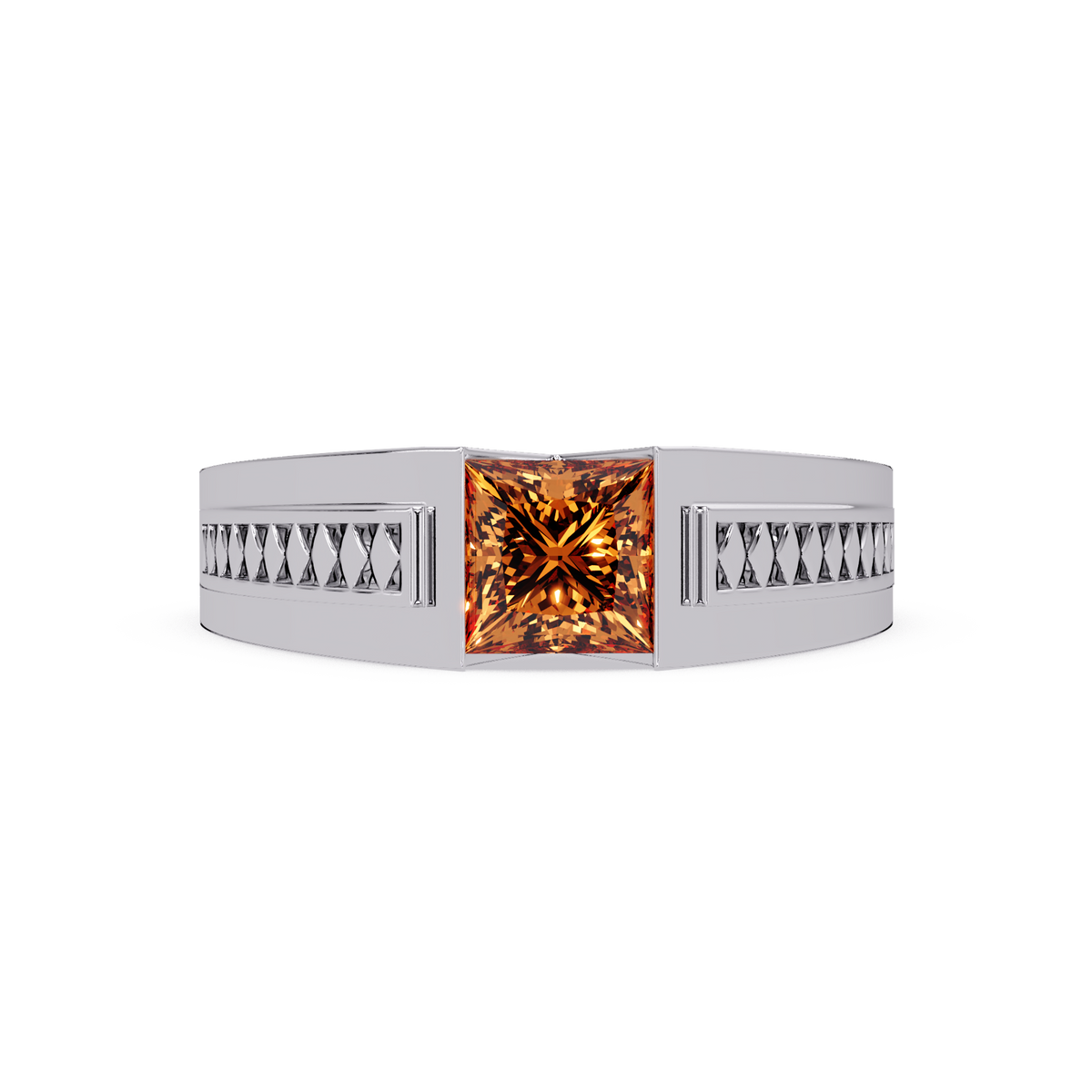 1.4 CTW Princess Ornamental Men’s Colorstone Ring with Champagne Topaz in White Gold – Lunéa Paris
