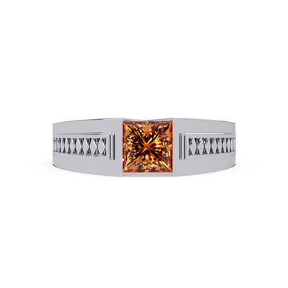 1.4 CTW Princess Ornamental Men’s Colorstone Ring with Champagne Topaz in White Gold – Lunéa Paris