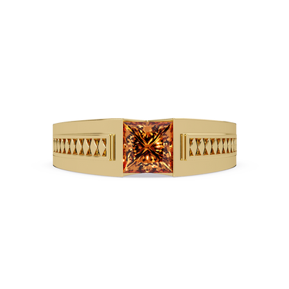 1.4 CTW Princess Ornamental Men’s Colorstone Ring with Champagne Topaz in Yellow Gold – Lunéa Paris