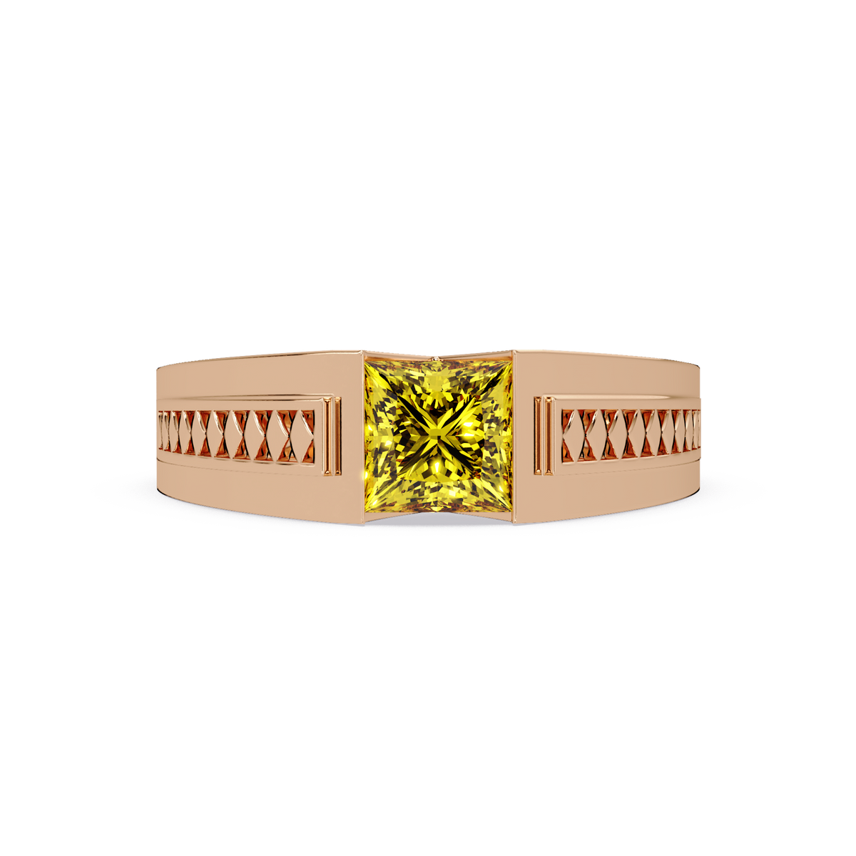 1.4 CTW Princess Ornamental Men’s Colorstone Ring with Citrine Yellow in Rose Gold – Lunéa Paris