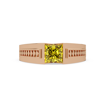 1.4 CTW Princess Ornamental Men’s Colorstone Ring with Citrine Yellow in Rose Gold – Lunéa Paris