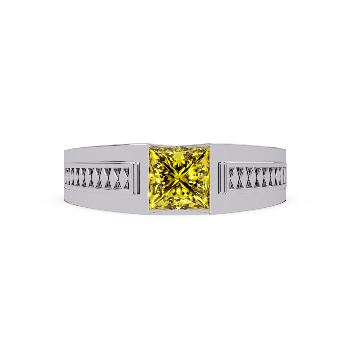 1.4 CTW Princess Ornamental Men’s Colorstone Ring with Citrine Yellow in White Gold – Lunéa Paris