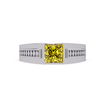 1.4 CTW Princess Ornamental Men’s Colorstone Ring with Citrine Yellow in White Gold – Lunéa Paris