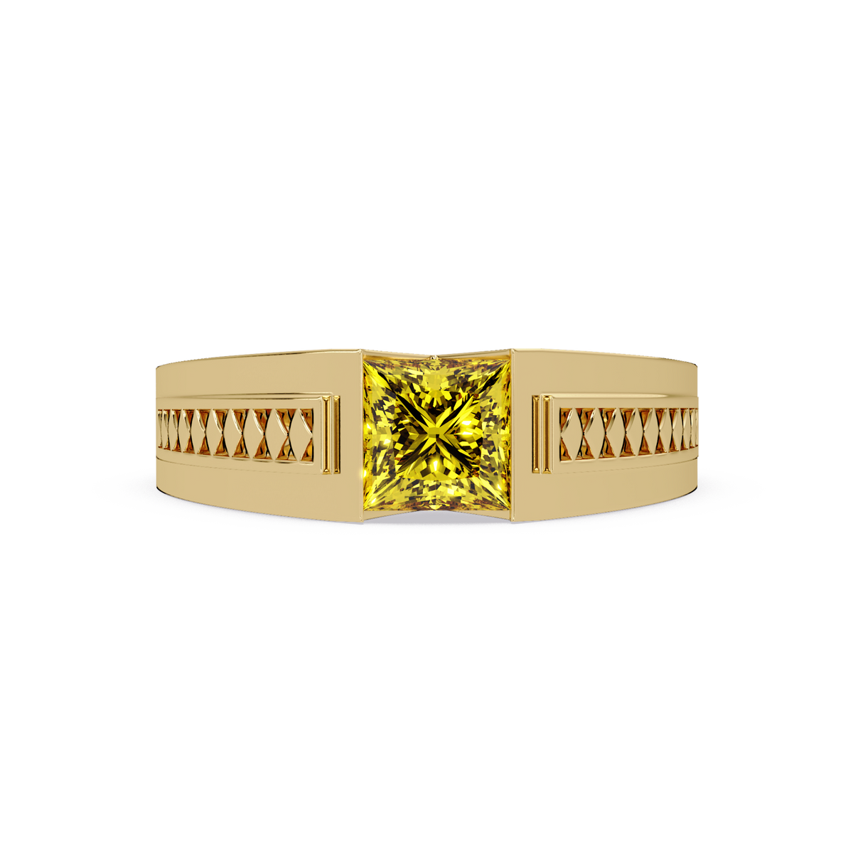 1.4 CTW Princess Ornamental Men’s Colorstone Ring with Citrine Yellow in Yellow Gold – Lunéa Paris