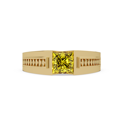 1.4 CTW Princess Ornamental Men’s Colorstone Ring with Citrine Yellow in Yellow Gold – Lunéa Paris