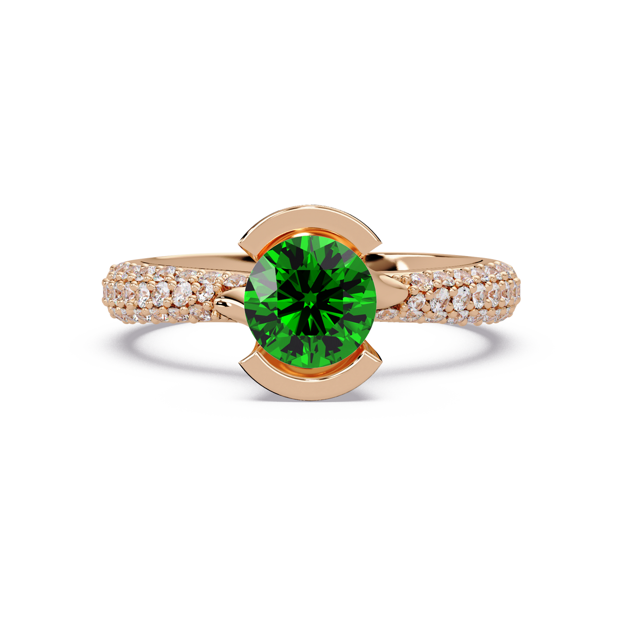1.1 CTW Round Bezel Split-Shank Pavé Colorstone Ring EG RG