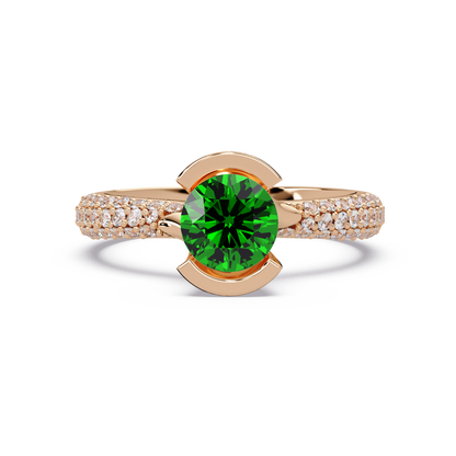 1.1 CTW Round Bezel Split-Shank Pavé Colorstone Ring EG RG