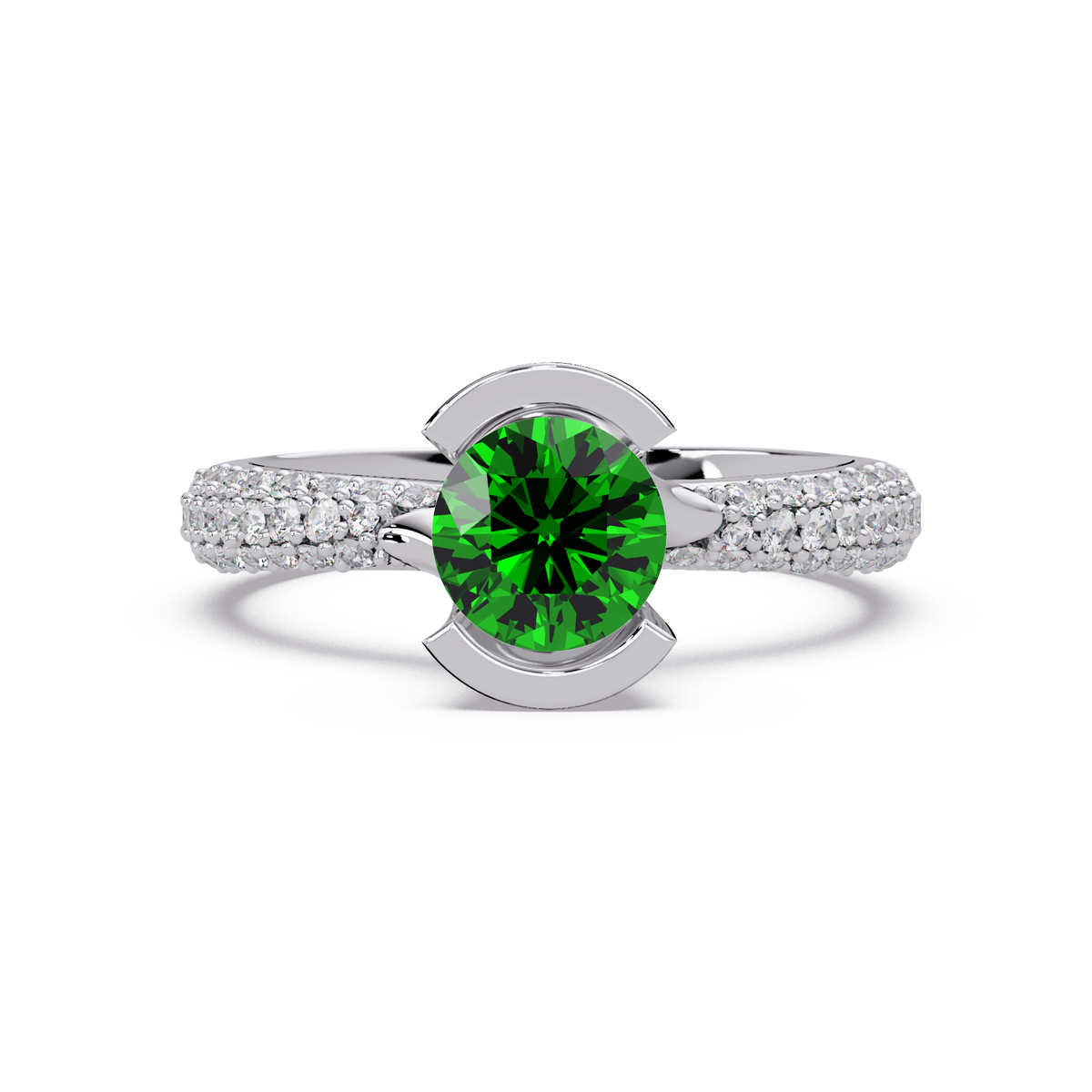 1.1 CTW Round Bezel Split-Shank Pavé Colorstone Ring EG WG