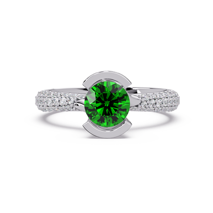 1.1 CTW Round Bezel Split-Shank Pavé Colorstone Ring EG WG