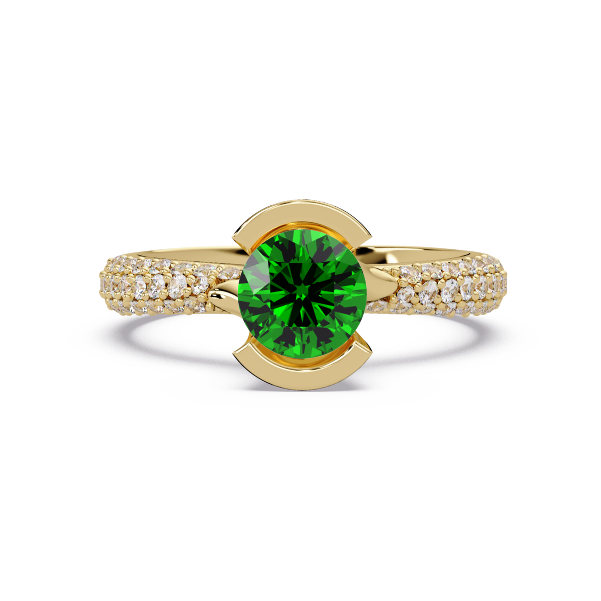 1.1 CTW Round Bezel Split-Shank Pavé Colorstone Ring EG YG