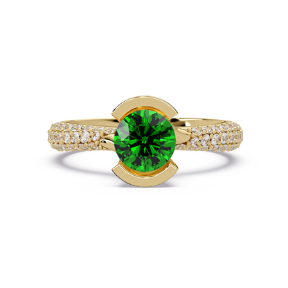 1.1 CTW Round Bezel Split-Shank Pavé Colorstone Ring EG YG