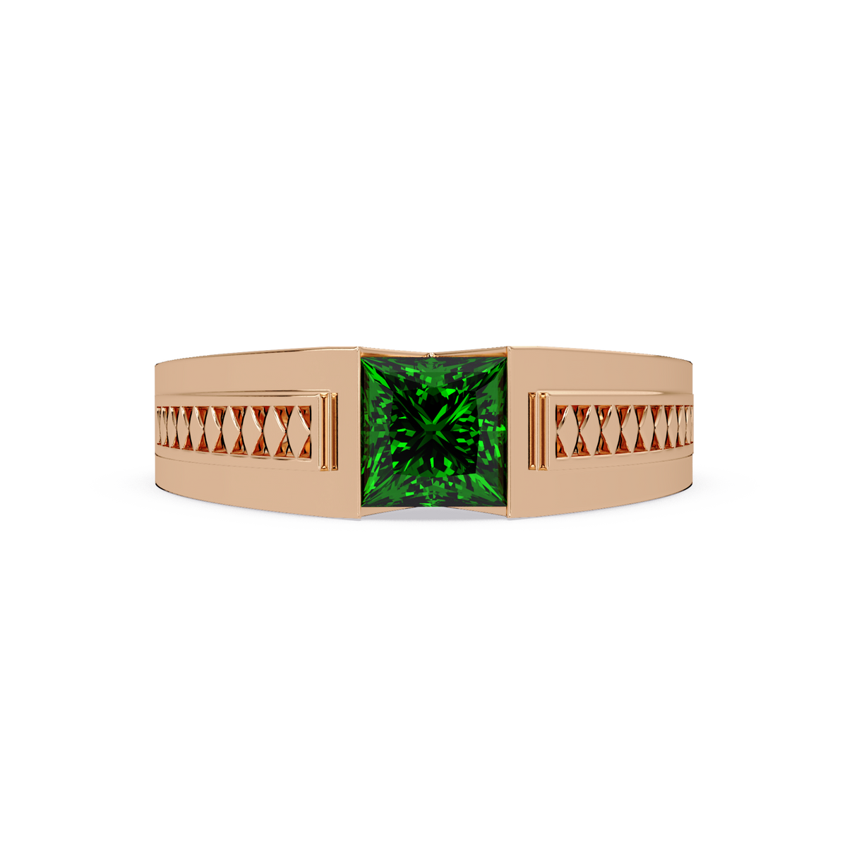 1.4 CTW Princess Ornamental Men’s Colorstone Ring with Emerald Green in Rose Gold – Lunéa Paris