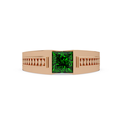 1.4 CTW Princess Ornamental Men’s Colorstone Ring with Emerald Green in Rose Gold – Lunéa Paris