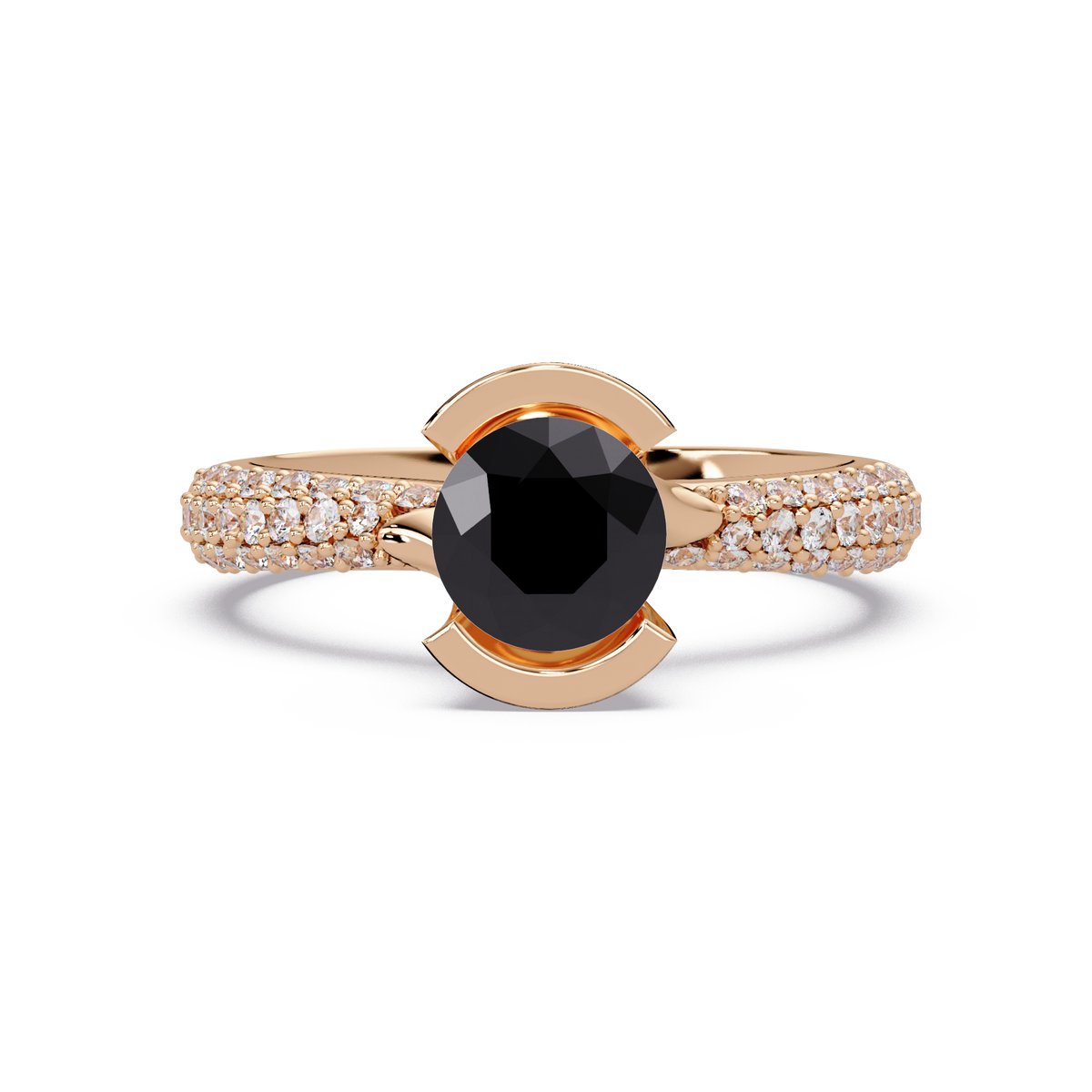1.1 CTW Round Bezel Split-Shank Pavé Colorstone Ring ON RG