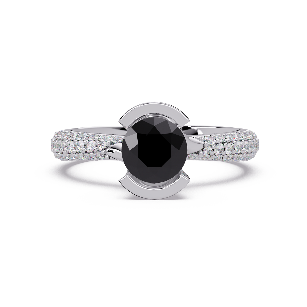 1.1 CTW Round Bezel Split-Shank Pavé Colorstone Ring ON WG
